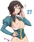  bottomless breasts glasses gundam gundam_00 maruto! medium_breasts out-of-frame_censoring pubic_hair shirin_bakhtiar simple_background solo 