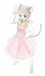  animal_ears brown_eyes brown_hair cat_ears cat_tail chen dress earrings fang hat jewelry multiple_tails ribbon seo_tatsuya short_hair solo tail touhou 