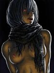  breasts glowing glowing_eyes jon_taira lips lowres medium_breasts naked_scarf nipples nude original scarf silver_hair solo 