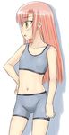  bike_shorts bra flat_chest hand_on_hip hayate_no_gotoku! katsura_hinagiku lingerie midriff myu-po navel pink_hair profile solo sports_bra underwear yellow_eyes 