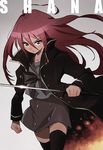  alastor_(shakugan_no_shana) jewelry jpeg_artifacts kikuchi_(xpoz) pendant red_hair school_uniform shakugan_no_shana shana sword thighhighs weapon zettai_ryouiki 