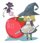  apple blonde_hair brown_eyes demon food fork fruit hat knife leaf lowres teapot witch 