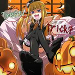  candy cross crossed_legs english evangeline_a_k_mcdowell fang feet flat_chest food halloween jack-o'-lantern jpeg_artifacts latin_cross lollipop long_hair mahou_sensei_negima! natsumi_akira pumpkin raised_eyebrow sitting solo swirl_lollipop thighhighs trick_or_treat vampire 