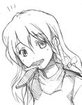  chocolate chocolate_bar eating greyscale kirisame_marisa long_hair looking_at_viewer lowres monochrome mouth_hold sketch solo touhou tsuji_kazuho upper_body white_background 