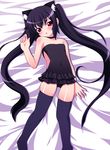  :o animal_ears bare_shoulders bed_sheet black_hair blush casual_one-piece_swimsuit cat_ears chirorian choker frilled_swimsuit frills kooh long_hair navel one-piece_swimsuit pangya red_eyes sidelocks solo swimsuit thighhighs twintails very_long_hair 