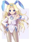  animal_ears blonde_hair bunny_ears bunny_girl bunnysuit cowboy_shot katahira_masashi long_hair mahjong pantyhose ryuumonbuchi_touka saki school_uniform solo 