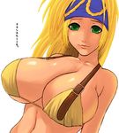  artist_request blonde_hair blue_headband breasts buckle final_fantasy final_fantasy_x final_fantasy_x-2 green_eyes huge_breasts midriff rikku translation_request 