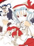  creature dress evil_smile finger_to_mouth hat koala looking_at_viewer mob_cap red_eyes remilia_scarlet shaded_face shunsei_(muratou) silver_hair smile solo tears touhou white_dress 