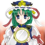  blue_eyes cleansed_crystal_mirror coco_(artist) green_hair lowres mirror shiki_eiki solo touhou 