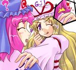  blonde_hair long_hair multiple_girls one_eye_closed saigyouji_yuyuko sasuke_(sasuke_no_sato) thumbs_up touhou yakumo_yukari 