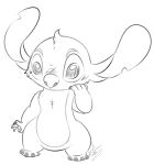  2017 4_fingers 4_toes alien alternate_version_at_source blush chest_tuft claws disney experiment_(species) fur greyscale head_tuft hi_res lilo_and_stitch monochrome notched_ear pinklady signature simple_background sketch solo standing stitch toes tuft white_background 