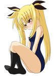  blonde_hair breasts fate_testarossa long_hair lyrical_nanoha mahou_shoujo_lyrical_nanoha one-piece_swimsuit sawa_(snack_yoshie) school_swimsuit small_breasts solo swimsuit 