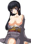  black_hair blue_eyes breasts inverted_nipples japanese_clothes jyuru kimono large_breasts long_hair nipples original solo 