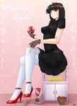  apple banana blender crossed_legs fingerless_gloves food fruit gloves hairband high_heels holding holding_food holding_fruit khalitzburg legs lips nail_polish original pantyhose pink_nails shoes sitting skirt solo 