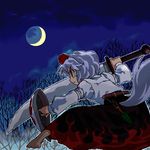  crescent_moon fighting_stance hat inubashiri_momiji kiriu lowres moon oekaki solo sword tokin_hat touhou weapon 