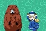  animated animated_gif arms_up bangs bear black_eyes blush buttons caramelldansen chibi closed_eyes coat dancing fur_trim gloves gunner hat leaning long_hair looking_at_viewer lowres monolith_(suibou_souko) parody pet_(sekaiju) plump sekaiju_no_meikyuu sekaiju_no_meikyuu_2 sidelocks smile standing thigh_gap 