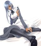  alternate_costume code_geass dark_skin enmaided lowres maid non-web_source pantyhose shoes single_shoe sitting solo villetta_nu 