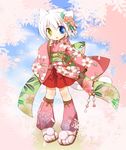  animal_ears cat_ears cherry_blossoms flower heterochromia japanese_clothes kamiyoshi_rika kimono male_focus original otoko_no_ko solo thoto white_hair 