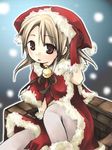  bell blonde_hair capelet christmas kuratsuka_riko lowres original red_capelet santa_costume snow solo 