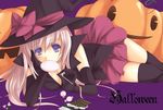  ayase_hazuki candy chocolate food halloween hat jack-o'-lantern original pumpkin solo thighhighs witch_hat 