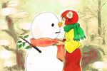  hakama hieda_no_akyuu japanese_clothes kimono kuma_(crimsonvanilla) red_hakama scarf snowman solo touhou 