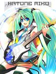  aqua_hair electric_guitar guitar hatsune_miku instrument long_hair nirai_kanai smile solo thighhighs vocaloid zettai_ryouiki 