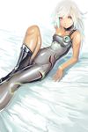  boots breasts copyright_request green_eyes highres kichin_yarou no_lineart silver_hair small_breasts solo 