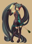  blue_eyes blue_hair boots detached_sleeves hatsune_miku headset long_hair middle_finger necktie skirt solo spring_onion thigh_boots thighhighs twintails very_long_hair vocaloid wide_hips yugume zettai_ryouiki 