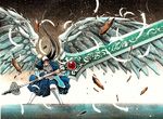  black_hair feathers moonsorrow original solo sword weapon wings 