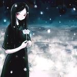  black_dress copyright_request dress flower kanii_rate lotus snow solo 