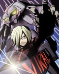  blonde_hair character_name edobox enki_(ttgl) enkidudu hair_over_one_eye male_focus mecha sharp_teeth solo sword teeth tengen_toppa_gurren_lagann viral weapon 