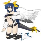  asymmetrical_wings blue_hair breasts dizzy guilty_gear large_breasts niwacho red_eyes ribbon simple_background solo tail tail_ribbon thighhighs underboob white_background wings 