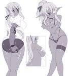  breasts copyright_request dark_skin eyepatch greyscale hijiri large_breasts monochrome pointy_ears thighs 