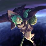 artist_request breasts broom broom_riding cleavage final_fantasy final_fantasy_vi green_hair large_breasts solo tina_branford witch 