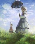  blonde_hair chen cloud day dress fine_art_parody flower grass hat multiple_girls parasol parody shintaro_(honmaguro) touhou umbrella woman_with_a_parasol yakumo_yukari 