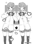  coat greyscale monochrome multiple_girls original school_uniform suke_akurou thighhighs 