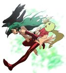  deltora_quest detached_sleeves egawa_satsuki filli foreshortening green_eyes green_hair hands jasmine_(deltora_quest) legs long_hair red_legwear solo thighhighs zettai_ryouiki 