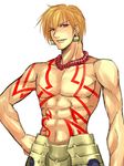  blonde_hair chest fate/stay_night fate_(series) gilgamesh ichimedoo male_focus shirtless smile solo tattoo 