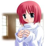  arcueid_brunestud arcueid_brunestud_(cosplay) artist_request blush cosplay hisui kagetsu_tooya lowres red_hair short_hair solo sweater tsukihime 