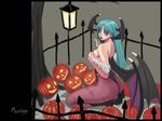  animal_print ark_(morita_hitomi) bat_print character_name demon_girl fingernails halloween long_fingernails long_hair morrigan_aensland nail_polish pantyhose print_legwear purple_nails solo succubus vampire_(game) 