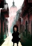  alley balcony black_coat black_hair black_legwear blush building city closed_mouth day dome empty_eyes frown house legs_apart looking_at_viewer original pantyhose red_eyes road saitou_shunsuke short_hair solo standing street sunlight white_background 