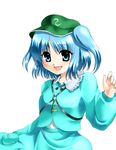  bad_id bad_pixiv_id blue_eyes blue_hair hat highres kawashiro_nitori key kobanzame open_mouth short_hair simple_background smile solo touhou two_side_up 