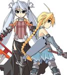  blonde_hair borrowed_character braid girl_with_a_blonde_braid_(tomoshibi_hidekazu) katakata_unko lowres mof's_silver_haired_twintailed_girl multiple_girls oekaki original silver_hair thighhighs twintails 