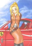  artist_request blonde_hair blue_eyes car final_fantasy final_fantasy_viii glasses ground_vehicle lowres midriff motor_vehicle quistis_trepe solo 