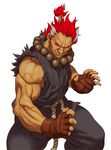  beads fighting_stance fingerless_gloves gloves gouki male_focus multicolored_hair muscle ponytail prayer_beads red_eyes red_hair rope solo street_fighter two-tone_hair white_hair yamamiya_hiroshi 