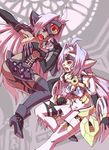  android angry blue_hair breasts cleavage cyborg dark_skin elbow_gloves gloves kos-mos kos-mos_ver._4 large_breasts long_hair multiple_girls open_mouth pink_hair purple_eyes red_eyes super_robot_wars super_robot_wars_og_saga_mugen_no_frontier t-elos thighhighs xenosaga xenosaga_episode_iii yukimura_tsubame zettai_ryouiki 