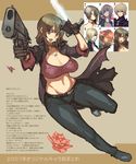  6+girls breasts cleavage copyright_request curvy dual_wielding gun handgun highres holding large_breasts meme50 midriff multiple_girls open_clothes open_shirt pants pistol shirt thighs translation_request weapon wide_hips 