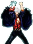  blood blue_eyes devil_bringer devil_may_cry devil_may_cry_4 male_focus nero_(devil_may_cry) solo white_background white_hair 