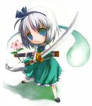  bad_id bad_pixiv_id chibi flower hitodama konpaku_youmu konpaku_youmu_(ghost) shiden_(t41xz) solo touhou 