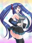  asakura_ryouko blue_hair cosplay hatsune_miku hatsune_miku_(cosplay) mem panties pantyshot parody solo suzumiya_haruhi_no_yuuutsu thighhighs twintails underwear upskirt vocaloid 